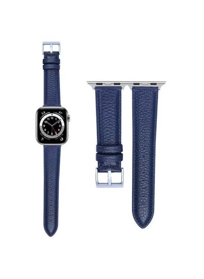 vesus Genuine Calf Leather Replacement Band For Apple Watch Series 6/SE/5/4/3/2/1 Dark Blue