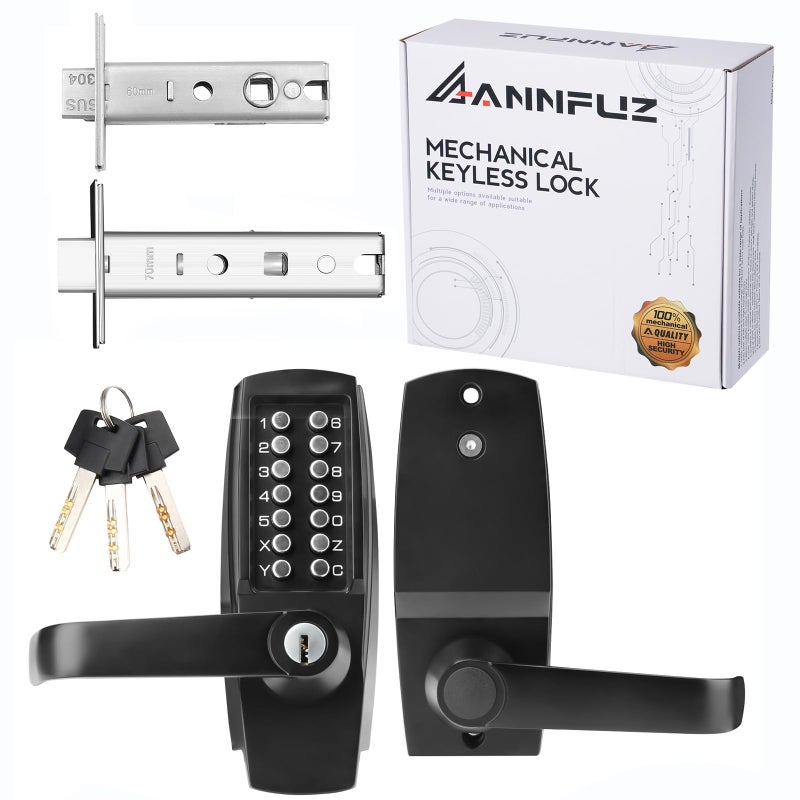 ANNFUZ Mechanical Entry Keypad Door Handle Lock with KeyAutoLocking Push Button Code Door Knob LockSingle Sided Combination Interior Holdopen Leverfor Front GateGarageOfficeMatte Black - Image 2