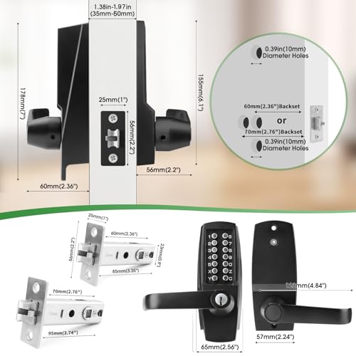 ANNFUZ Mechanical Entry Keypad Door Handle Lock with KeyAutoLocking Push Button Code Door Knob LockSingle Sided Combination Interior Holdopen Leverfor Front GateGarageOfficeMatte Black - Image 3