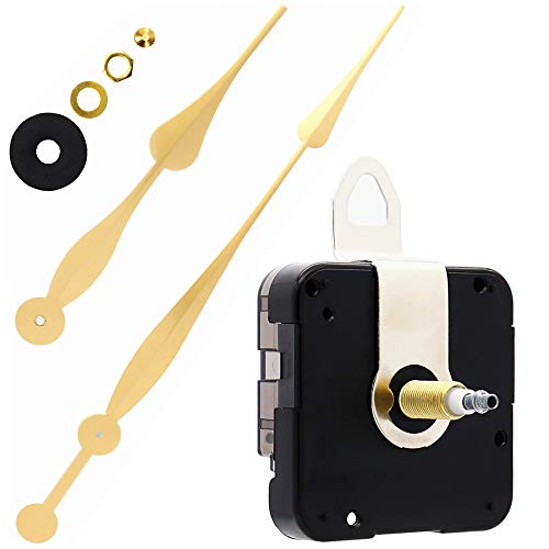 TIKROUND TIKROUND Youngtown 12888 High Torque Long Shaft Clock Movement Mechanism with 12 Inch Long Spade Hands Total Shaft Length 1332 inchesGold Hands 
