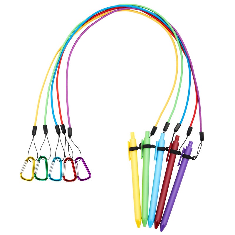 Lewtemi 5 Sets 24 Inch Pen Leash for Clipboard Lanyard Holder Pen Silicone Ring Buckle for Office Supplies(Multicolor, Classic Style) - Image 1