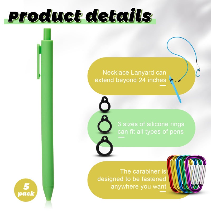 Lewtemi 5 Sets 24 Inch Pen Leash for Clipboard Lanyard Holder Pen Silicone Ring Buckle for Office Supplies(Multicolor, Classic Style) - Image 4