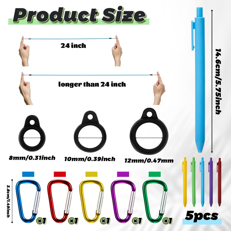 Lewtemi 5 Sets 24 Inch Pen Leash for Clipboard Lanyard Holder Pen Silicone Ring Buckle for Office Supplies(Multicolor, Classic Style) - Image 2