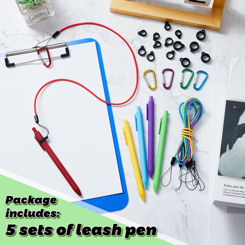 Lewtemi 5 Sets 24 Inch Pen Leash for Clipboard Lanyard Holder Pen Silicone Ring Buckle for Office Supplies(Multicolor, Classic Style) - Image 3