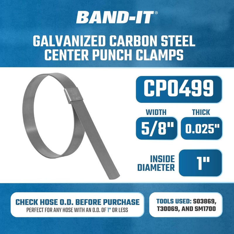 Bandit CP0499 5/8" Wide x 0.025" Thick 1" Diameter, Galvanized Carbon Steel Center Punch Clamp (100 Per Box) - Image 1