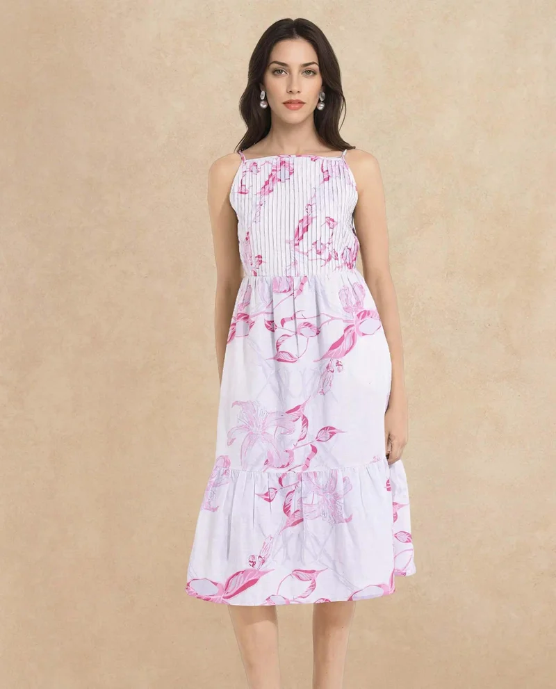 ريريزم Women's Tropical Print Midi Dress