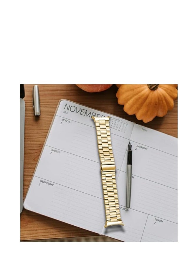 بيوينتي سوار ساعة معدني صلب لساعة 8/SE، أحزمة 42/44/45/46/49 مم، سوار ساعة كلاسيكي من الفولاذ المقاوم للصدأ بدون فجوة بنهاية منحنية مع مشبك فراشة لسوار استبدال للنساء والرجال - ذهبي - Image 5