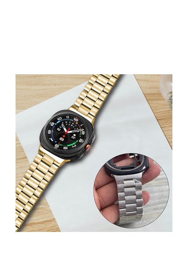 بيوينتي سوار ساعة معدني صلب لساعة 8/SE، أحزمة 42/44/45/46/49 مم، سوار ساعة كلاسيكي من الفولاذ المقاوم للصدأ بدون فجوة بنهاية منحنية مع مشبك فراشة لسوار استبدال للنساء والرجال - ذهبي - Image 3