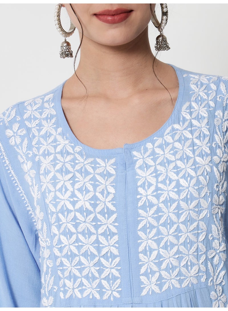 Alaya Women Hand Embroidered Chikankari Cotton Kurta-AL3549 - Image 5