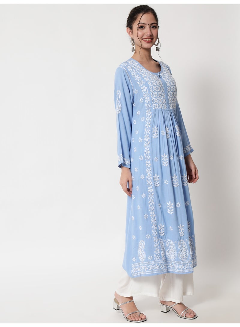Alaya Women Hand Embroidered Chikankari Cotton Kurta-AL3549 - Image 4