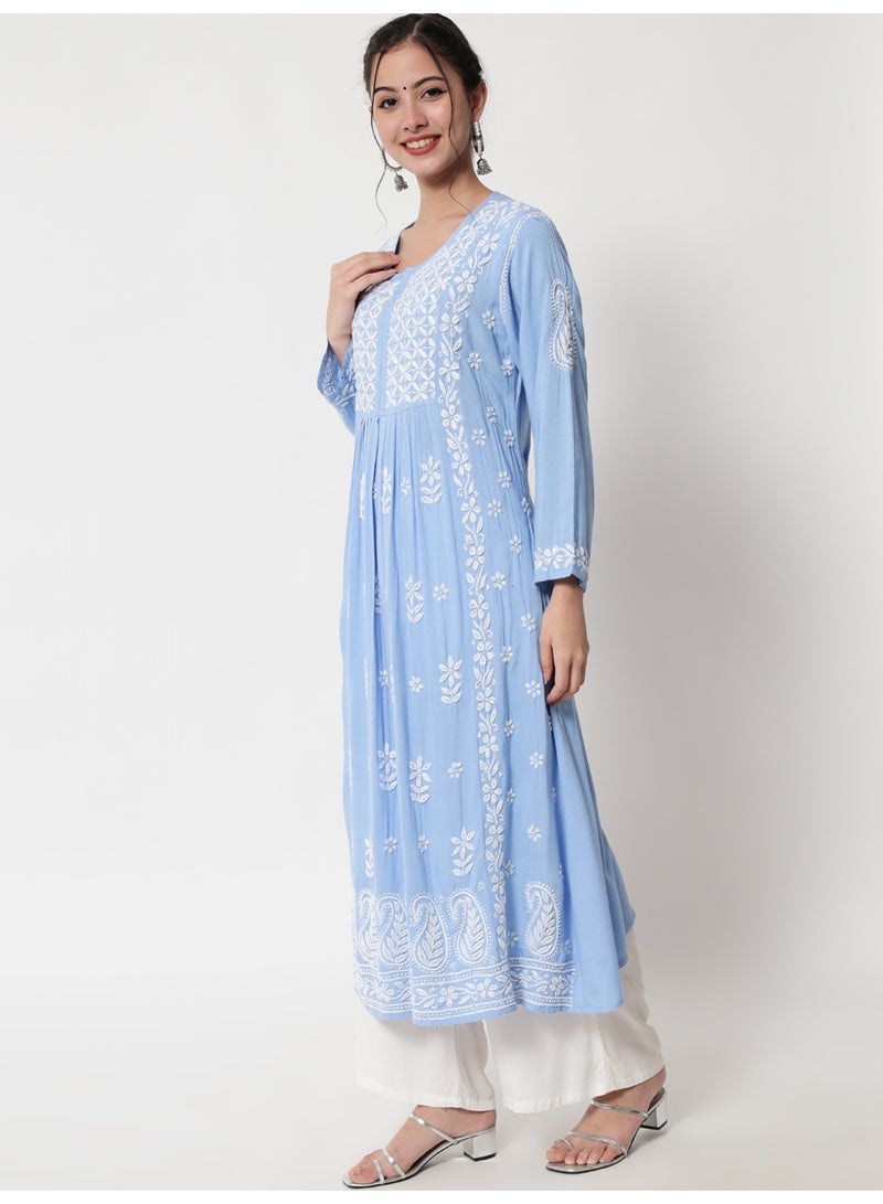 Alaya Women Hand Embroidered Chikankari Cotton Kurta-AL3549 - Image 3