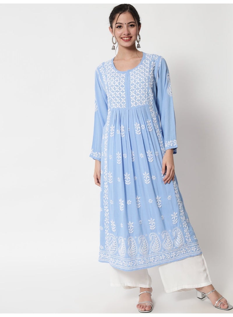 Alaya Women Hand Embroidered Chikankari Cotton Kurta-AL3549 - Image 1