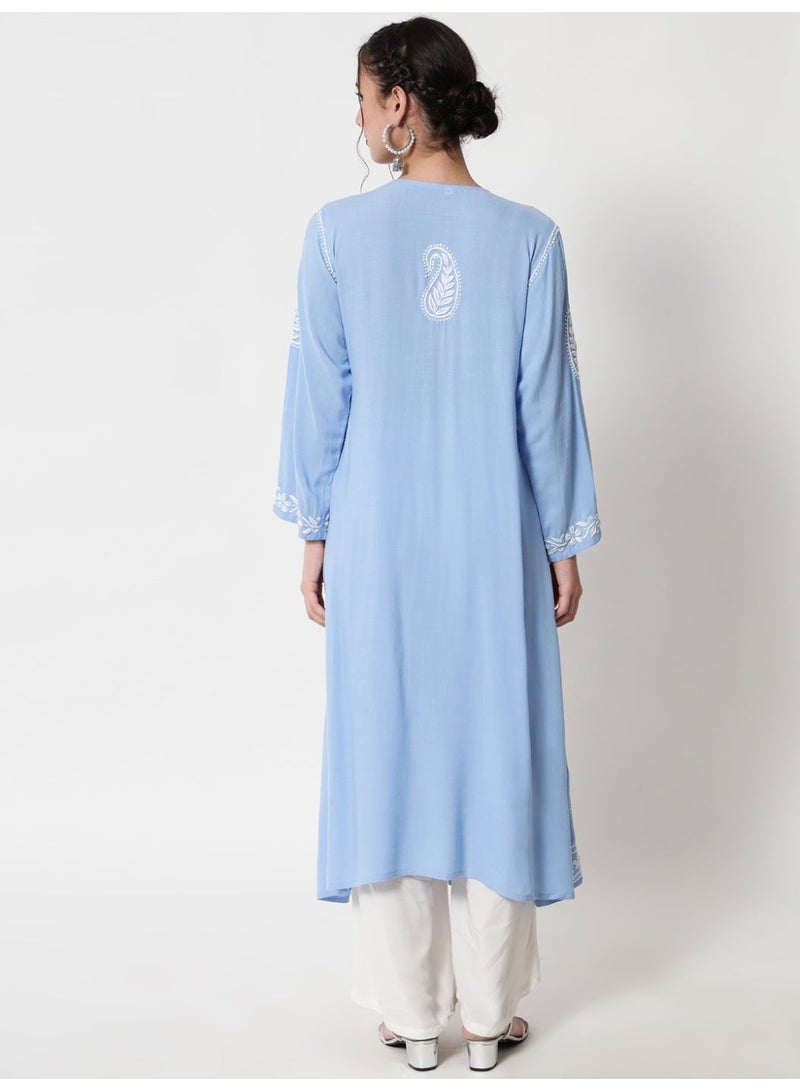 Alaya Women Hand Embroidered Chikankari Cotton Kurta-AL3549 - Image 2