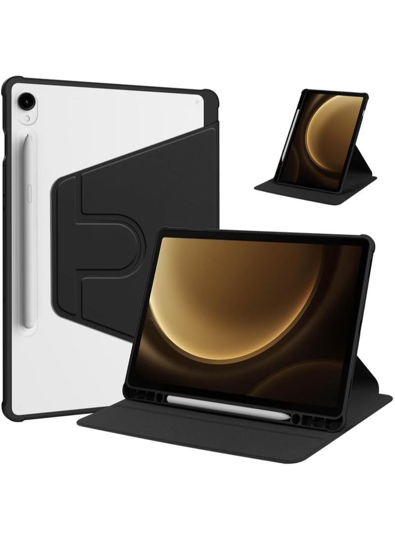 VKL Case for Samsung Galaxy Tab S10 Lite 10.9 inch 2025 Tablet Leather Case with Auto Wake/Sleep, 360° Rotating Stand Acrylic Clear Back Cover Built-in Pencil Holder (Black) - Image 1