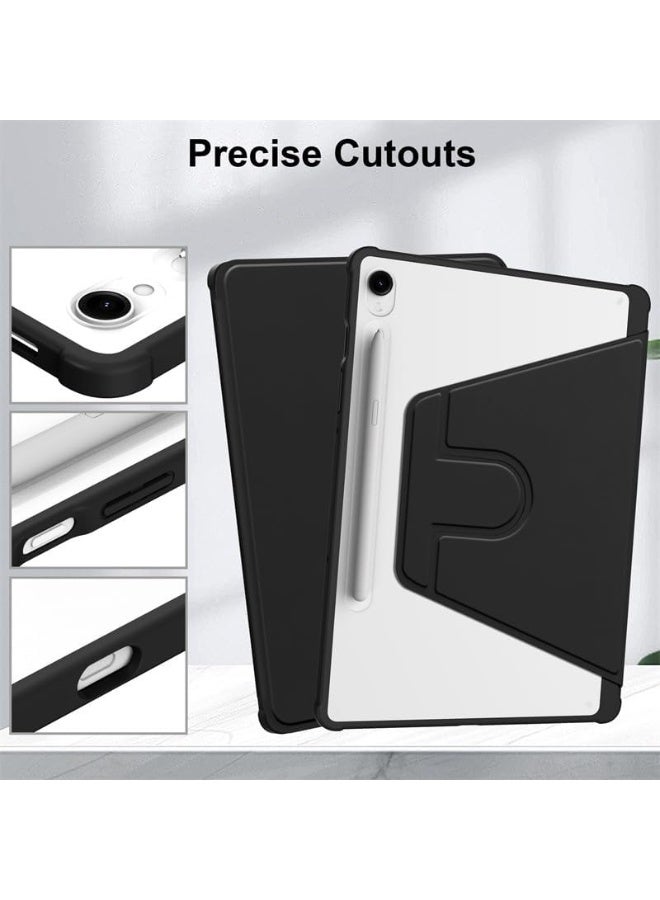 VKL Case for Samsung Galaxy Tab S10 Lite 10.9 inch 2025 Tablet Leather Case with Auto Wake/Sleep, 360° Rotating Stand Acrylic Clear Back Cover Built-in Pencil Holder (Black) - Image 4