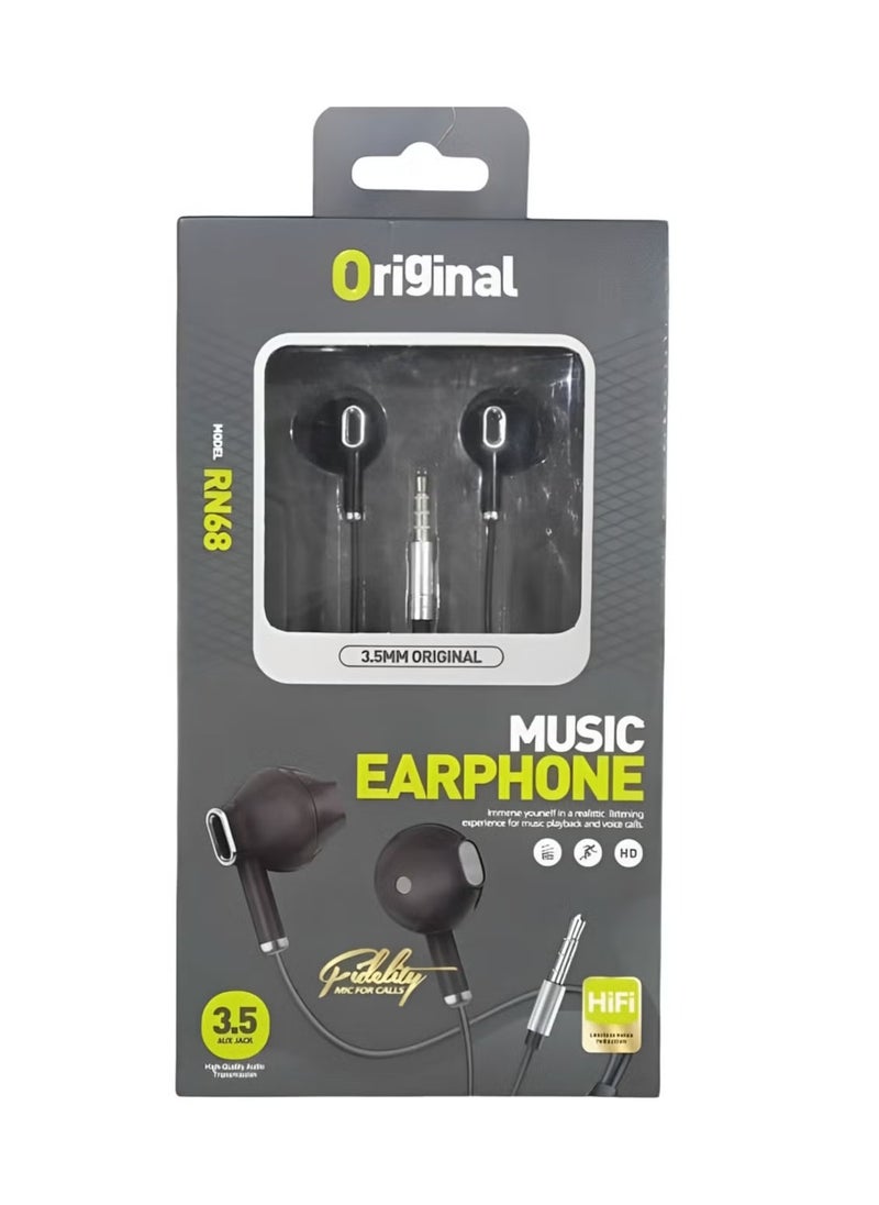 Original Music Earphone RN68 with High Fidelity and Mic 3.5mm Jack  - Image 1