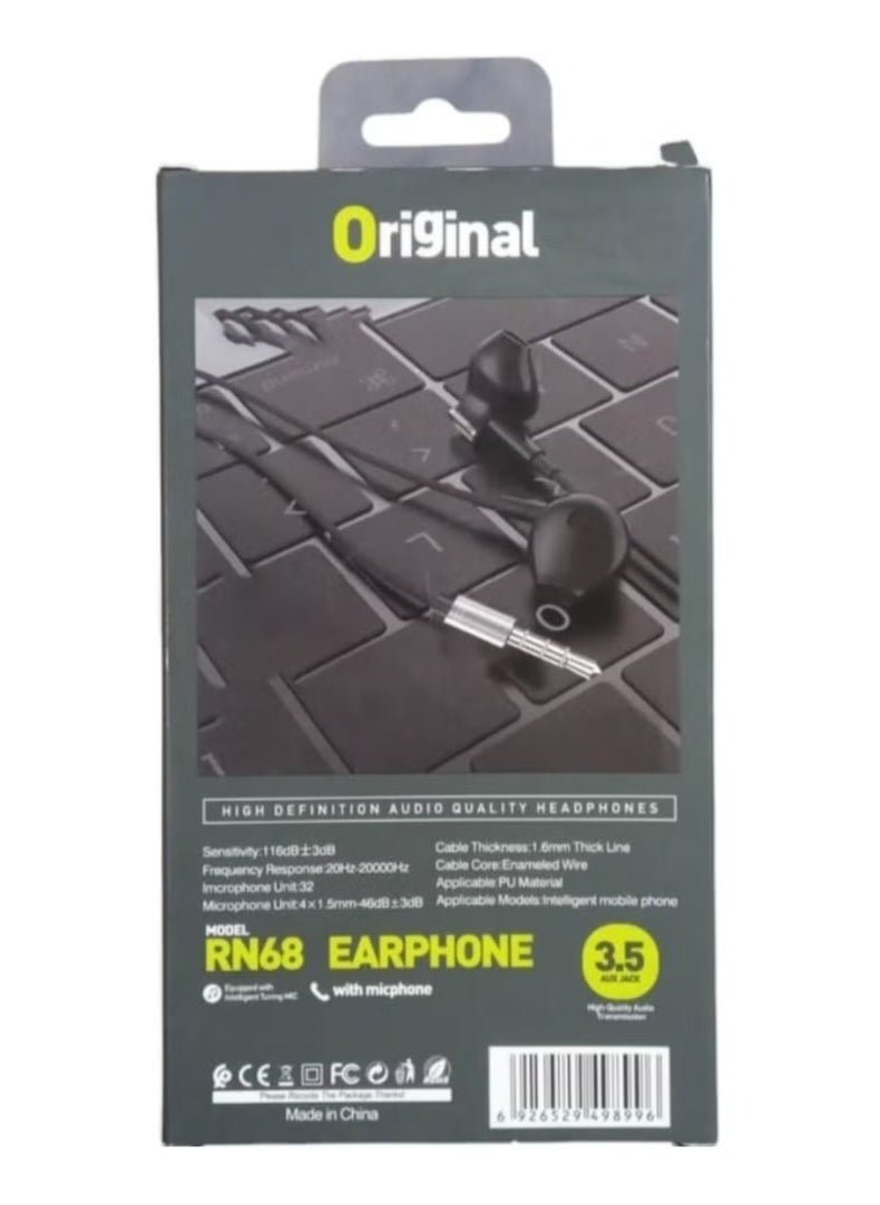 Original Music Earphone RN68 with High Fidelity and Mic 3.5mm Jack  - Image 2