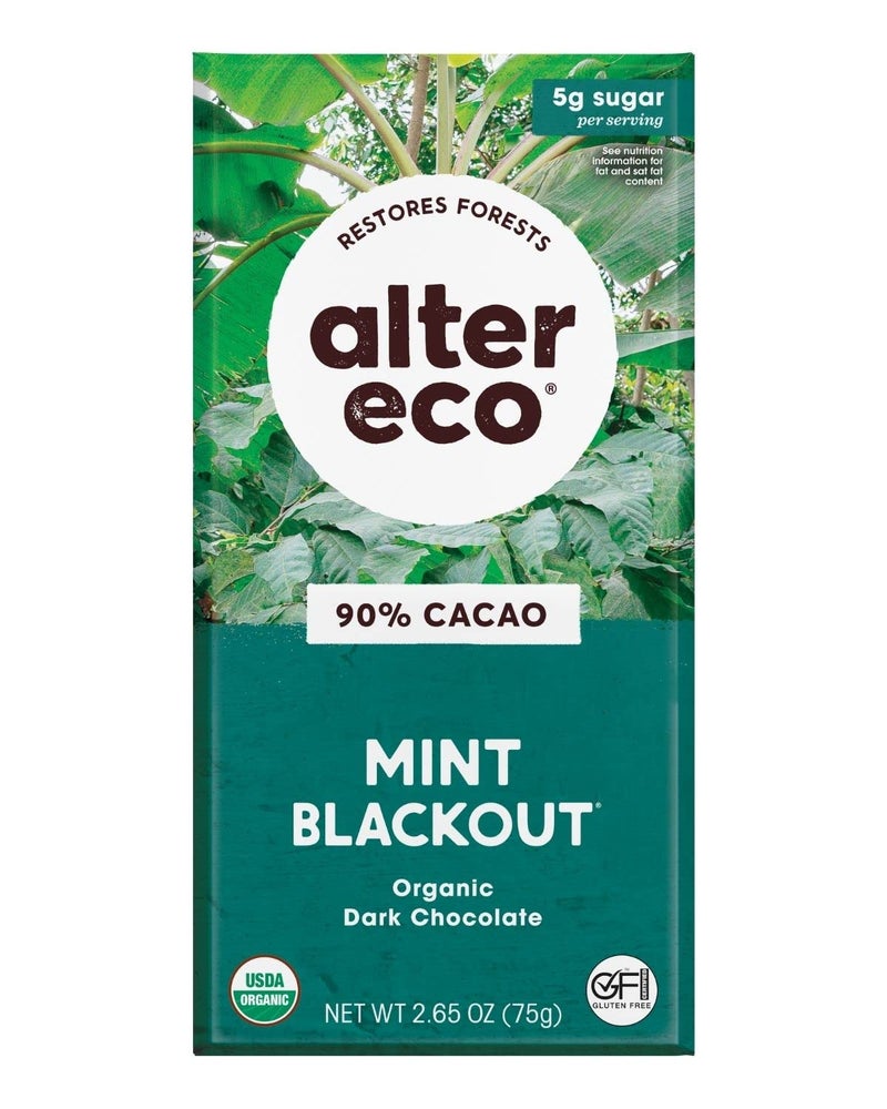 alter eco ألتر إيكو ألواح الشوكولاتة الداكنة كاكاو داكن نقي تجارة عادلة عضوي غير معدل وراثيًا خالي من الغلوتين نعناع بلاك آوت - Image 3