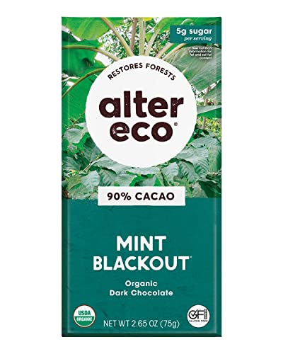 alter eco ألتر إيكو ألواح الشوكولاتة الداكنة كاكاو داكن نقي تجارة عادلة عضوي غير معدل وراثيًا خالي من الغلوتين نعناع بلاك آوت - Image 1