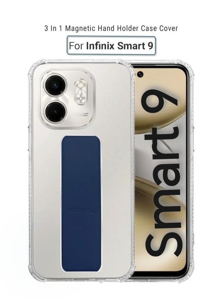 ARMOR Case Cover For Infinix Smart 9 With Magnetic Hand Grip 3 in 1 Clear / Blue - Image 1