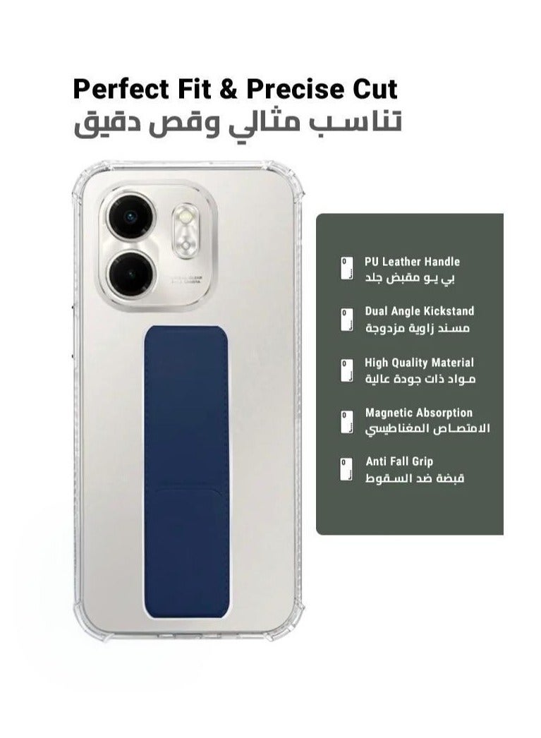 ARMOR Case Cover For Infinix Smart 9 With Magnetic Hand Grip 3 in 1 Clear / Blue - Image 2