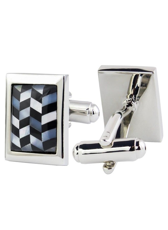 Peluche Natural Mother of Pearl Stone (Semi-precious) & Black Onyx Stone Cufflinks for Men - Image 3
