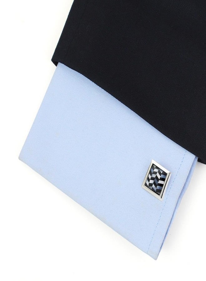 Peluche Natural Mother of Pearl Stone (Semi-precious) & Black Onyx Stone Cufflinks for Men - Image 4