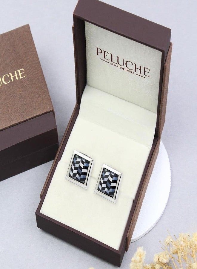 Peluche Natural Mother of Pearl Stone (Semi-precious) & Black Onyx Stone Cufflinks for Men - Image 5