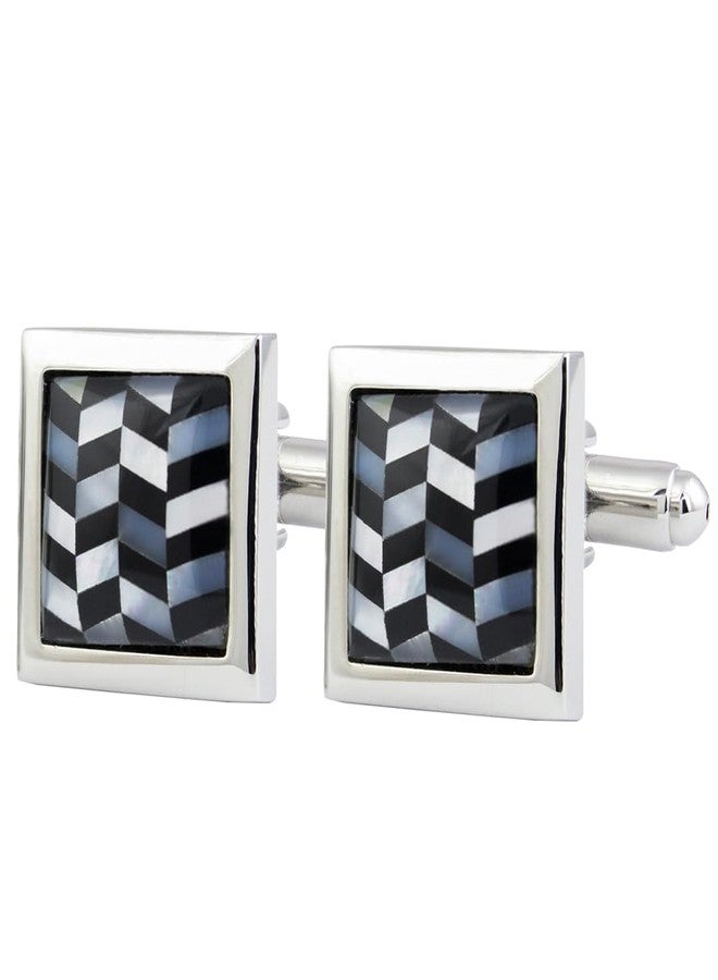 Peluche Natural Mother of Pearl Stone (Semi-precious) & Black Onyx Stone Cufflinks for Men - Image 1