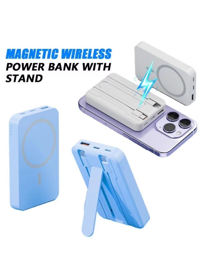 Magsafe Slim 10000mAh Magnetic Wireless Power Bank With Stand and 2 Usb Cable | 22.5W Fast Charging Power Charger Type-C | Magsafe Magnetic Powerbank for iPhone Android - Image 1