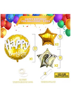 KATCHON Gold Happy Birthday Balloon Set Pack of 5 for Gold Birthday Decorations  - Image 2