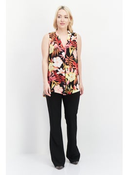 Cooper & Ella Women V Neck Sleeveless Floral Print Top, Black Combo  - Image 3