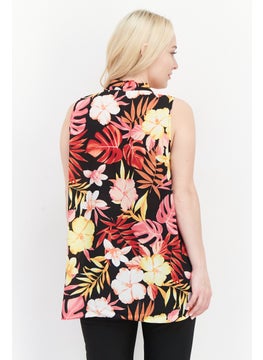 Cooper & Ella Women V Neck Sleeveless Floral Print Top, Black Combo  - Image 2