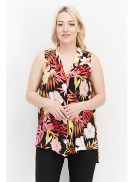Cooper & Ella Women V Neck Sleeveless Floral Print Top, Black Combo  - Image 1