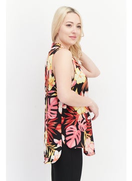 Cooper & Ella Women V Neck Sleeveless Floral Print Top, Black Combo  - Image 4