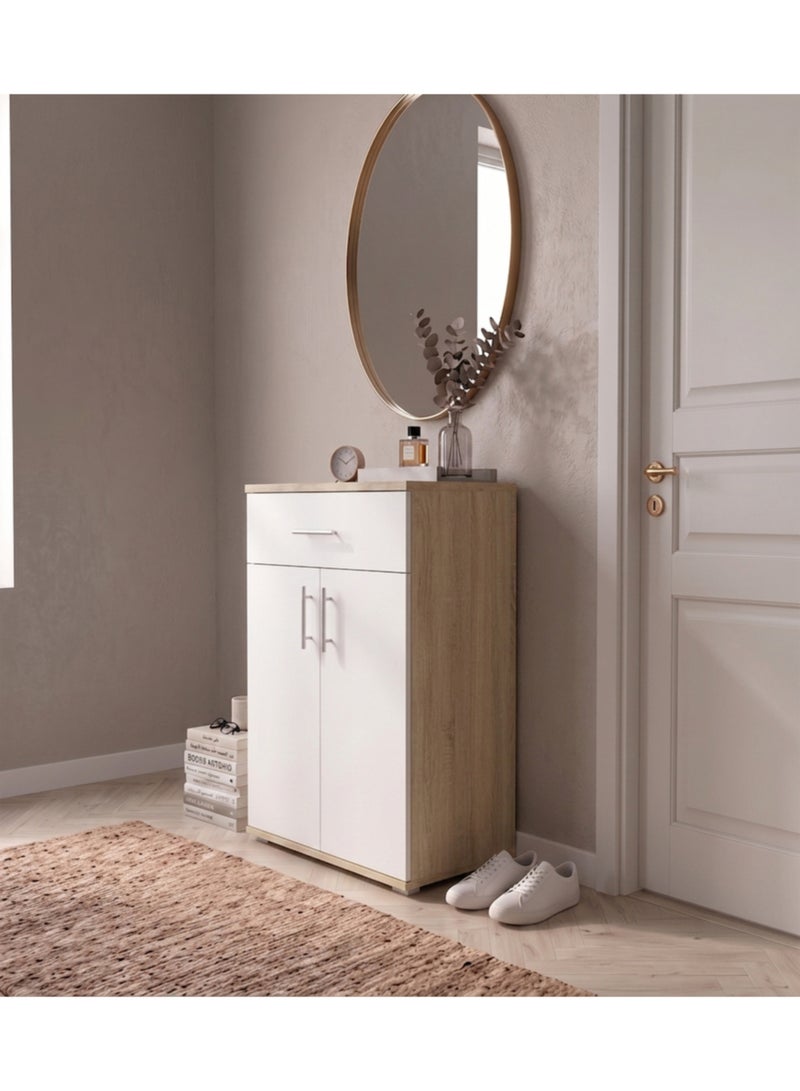 Furniture Store Modern shoe rack/shoe cabinet with a wide drawer and 5 shelves, MDF, in light wood color with white, high-quality finish, from Furniture Store. - Image 1