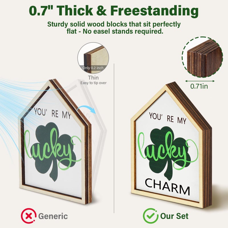 TNDCKP St. Patrick's Day Tiered Tray Decor Set, 0.71 in Extra Thick Freestanding Shamrock Wood Signs with Bead Garland, Lucky Farmhouse Decor for Shelf, Mantel, Countertop - Image 3