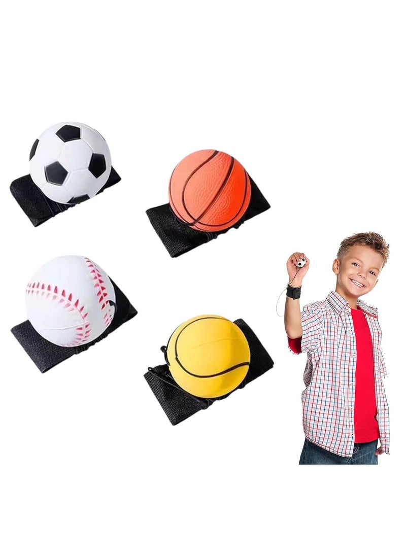 MAGIC VAULT - 4 Pcs Wrist Bounce Ball on Elastic Rope Wrist Ball with Elastic Rope Spring Ball with Elastic Rope for Kids Adults Wrist Exercise - Image 1