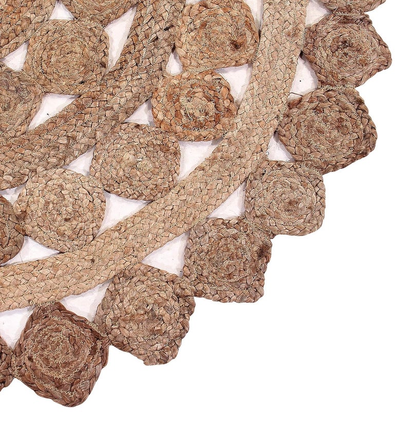 SASHAA WORLD Indoor Round Rugs Indian Unique Handmade Braided Jute Carpet Home Decor Bohemian Floor Decor Cotton Mat for Home Living Room Hallway Bedroom100cm - Image 2