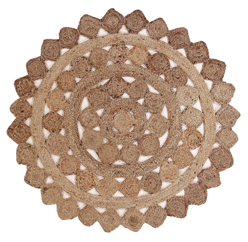 SASHAA WORLD Indoor Round Rugs Indian Unique Handmade Braided Jute Carpet Home Decor Bohemian Floor Decor Cotton Mat for Home Living Room Hallway Bedroom100cm - Image 4
