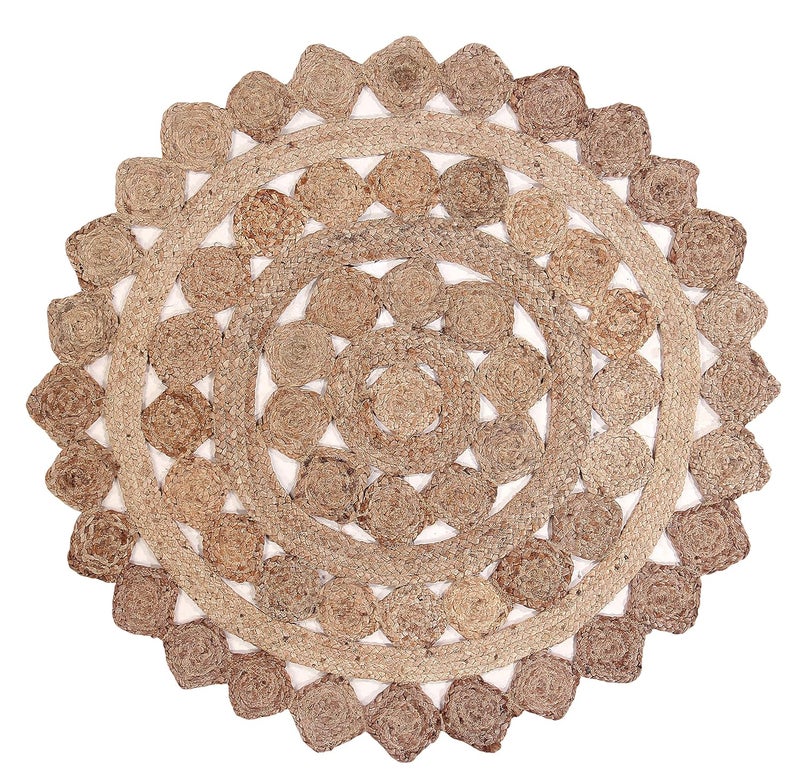 SASHAA WORLD Indoor Round Rugs Indian Unique Handmade Braided Jute Carpet Home Decor Bohemian Floor Decor Cotton Mat for Home Living Room Hallway Bedroom100cm - Image 5