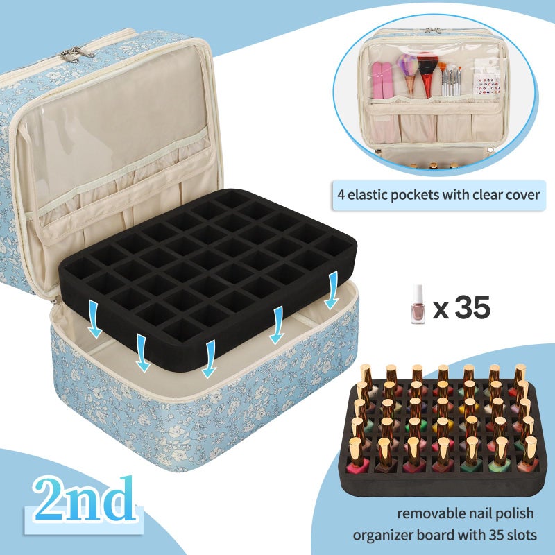 CUBETASTIC Nail Polish Organizer, Nail Supplies Storage Case Holds 45 Bottles Nail Polish & Nail Lamp, Travel Nail Tech Carrying Bag, Nail Kit Bag For Nail Stuff & Manicure Tools - Image 4