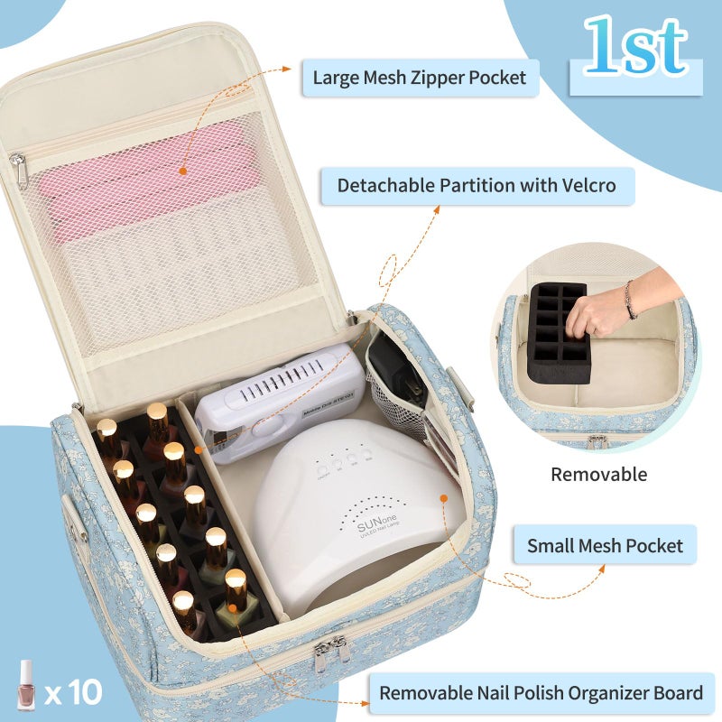 CUBETASTIC Nail Polish Organizer, Nail Supplies Storage Case Holds 45 Bottles Nail Polish & Nail Lamp, Travel Nail Tech Carrying Bag, Nail Kit Bag For Nail Stuff & Manicure Tools - Image 3