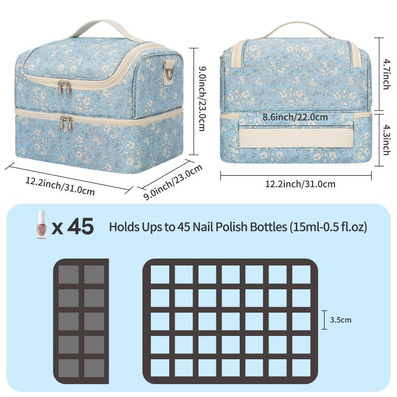 CUBETASTIC Nail Polish Organizer, Nail Supplies Storage Case Holds 45 Bottles Nail Polish & Nail Lamp, Travel Nail Tech Carrying Bag, Nail Kit Bag For Nail Stuff & Manicure Tools - Image 2