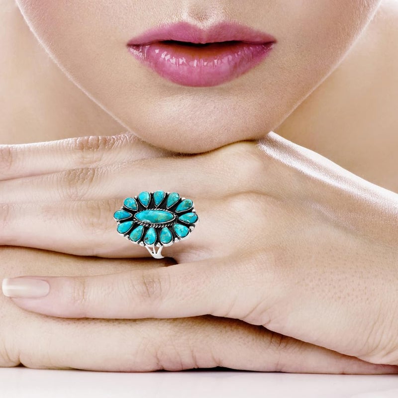 Turquoise Network Southwest Style Ring Sterling Silver Genuine Gemstones & Gemstones (Turquoise, 7) - Image 2