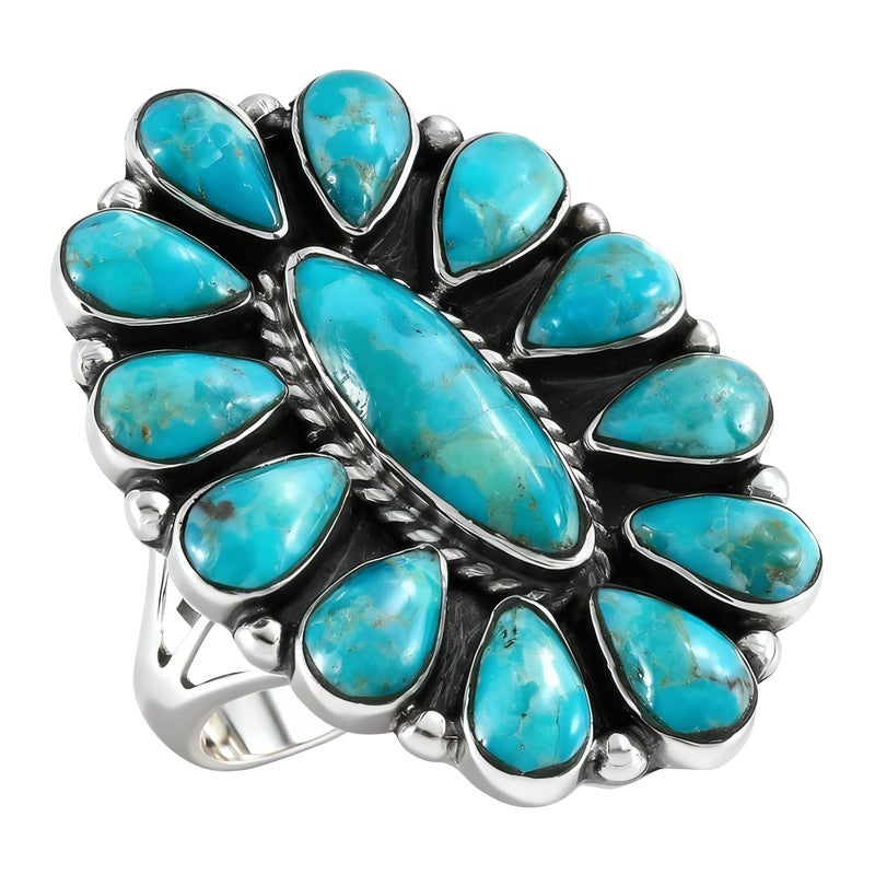Turquoise Network Southwest Style Ring Sterling Silver Genuine Gemstones & Gemstones (Turquoise, 7) - Image 1