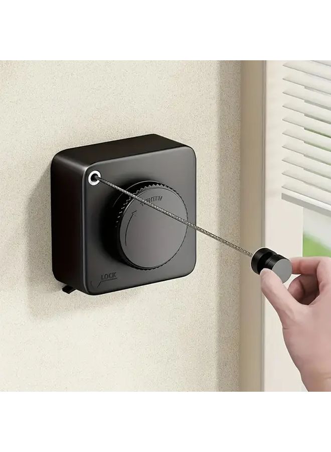 Heavy Duty Extendable Clothesline 200.78 Inches 5.1 Meters 304 Stainless Steel Wire Rope With 5 Clips 44.0LB Load Capacity Durable Slip Resistant Clips Black Suitable For Home And Laundry Room Space Saving Design Efficient Drying Wall Mounted Retractable Drying Rack - Image 1