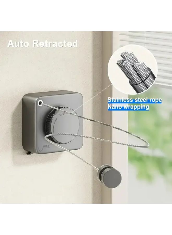 Heavy Duty Extendable Clothesline 200.78 Inches 5.1 Meters 304 Stainless Steel Wire Rope With 5 Clips 44.0LB Load Capacity Durable Slip Resistant Clips Black Suitable For Home And Laundry Room Space Saving Design Efficient Drying Wall Mounted Retractable Drying Rack - Image 5