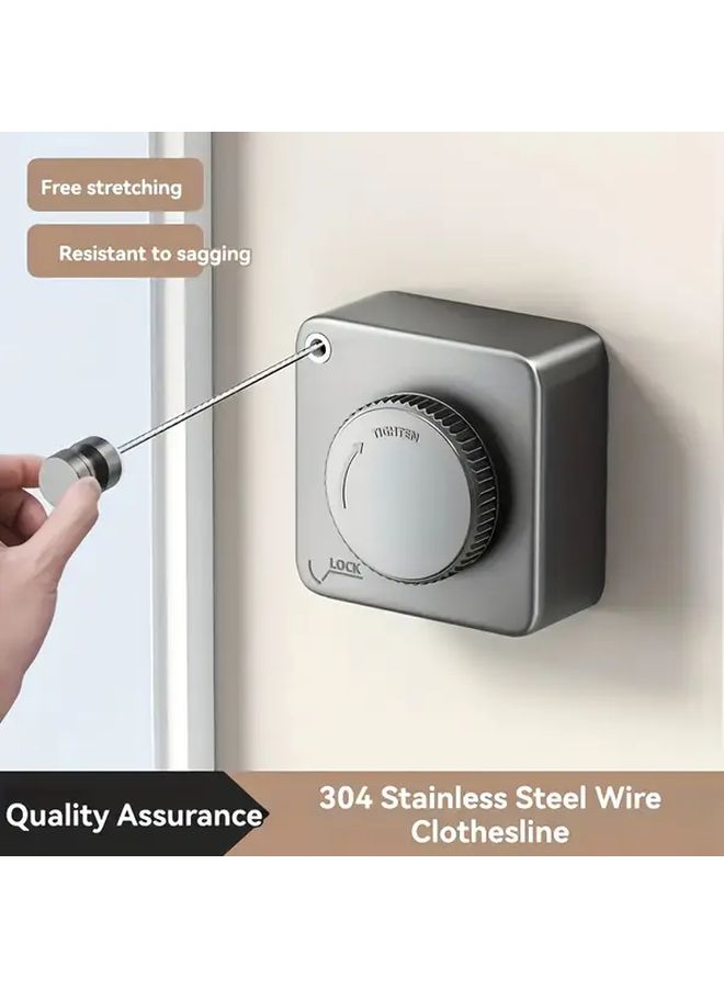 Heavy Duty Extendable Clothesline 200.78 Inches 5.1 Meters 304 Stainless Steel Wire Rope With 5 Clips 44.0LB Load Capacity Durable Slip Resistant Clips Black Suitable For Home And Laundry Room Space Saving Design Efficient Drying Wall Mounted Retractable Drying Rack - Image 3