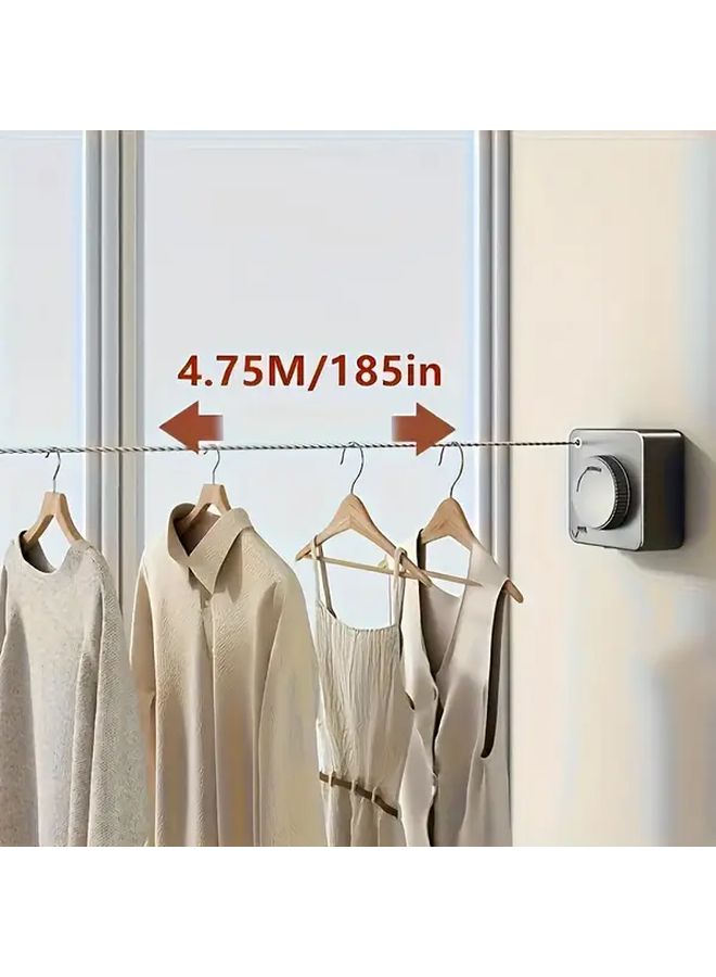 Heavy Duty Extendable Clothesline 200.78 Inches 5.1 Meters 304 Stainless Steel Wire Rope With 5 Clips 44.0LB Load Capacity Durable Slip Resistant Clips Black Suitable For Home And Laundry Room Space Saving Design Efficient Drying Wall Mounted Retractable Drying Rack - Image 2